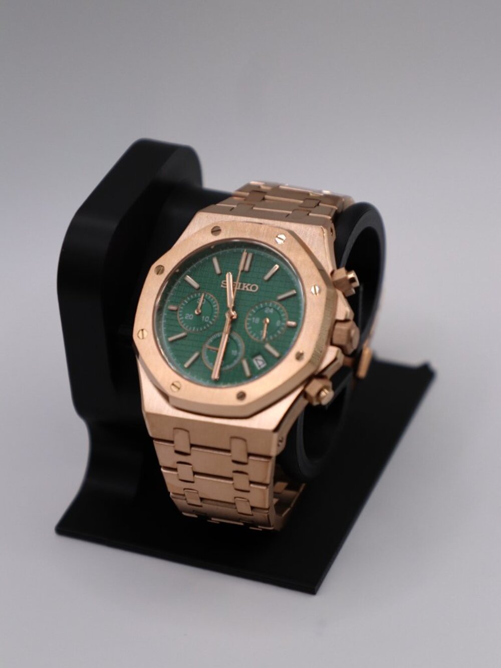 ⌚ ROSE GOLD GREEN ROYAL OAK SEIKO MOD | 42MM QUARTZ